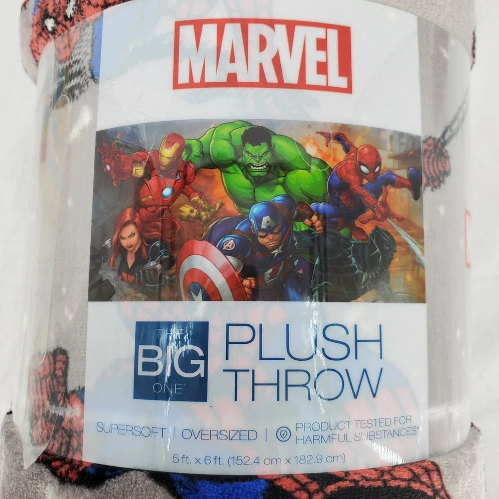 The Big One Marvel SpiderMan Plush Throw Blanket Gray Red‎ Blue 60x72 Oversized